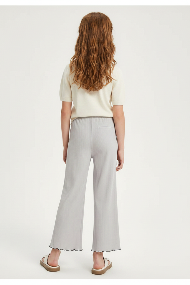 Pantalon Chinois Gris Clair Plissé Ondulé Fille - Maille - vue 2