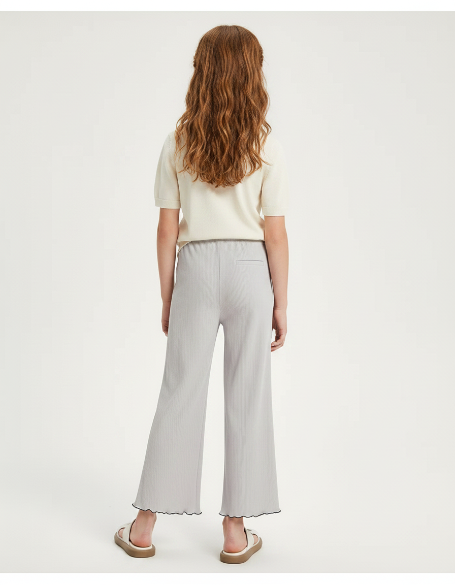 Pantalon Chinois Gris Clair Plissé Ondulé Fille - Maille - vue 2