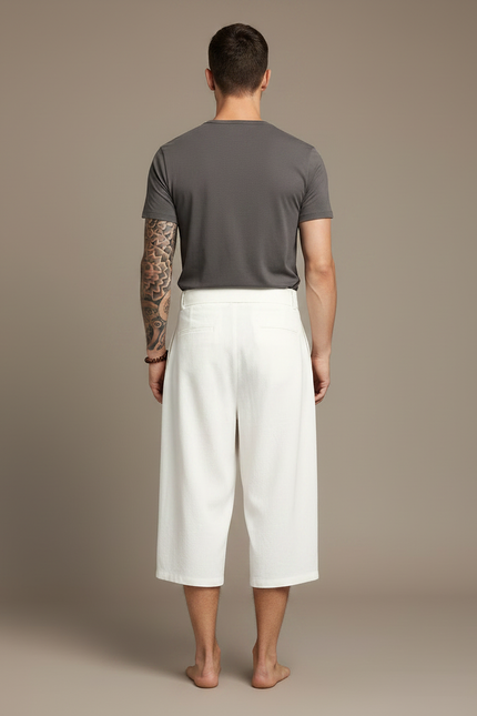 Pantalon Chinois Blanc Lin Ample Ceinturé Vagues - vue 2
