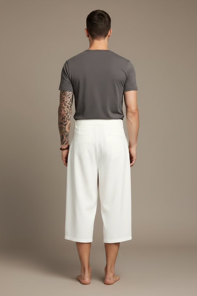 Pantalon Chinois Blanc Lin Ample Ceinturé Vagues - vue 2