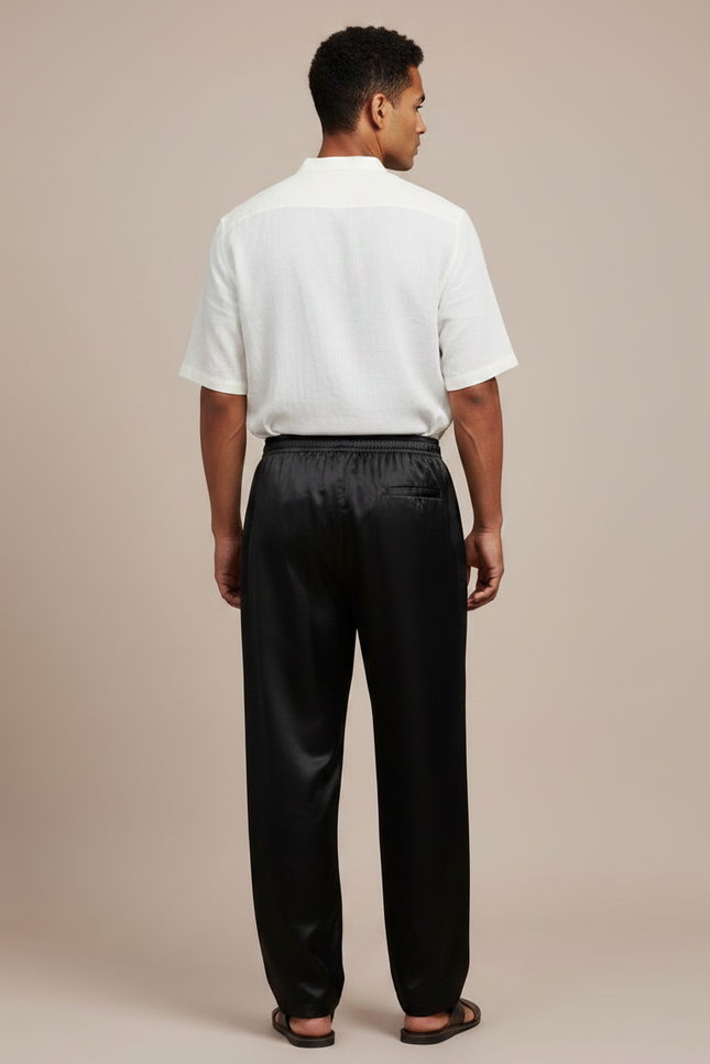 Pantalon Chinois Noir Satiné Ample Homme Élégant - vue 2