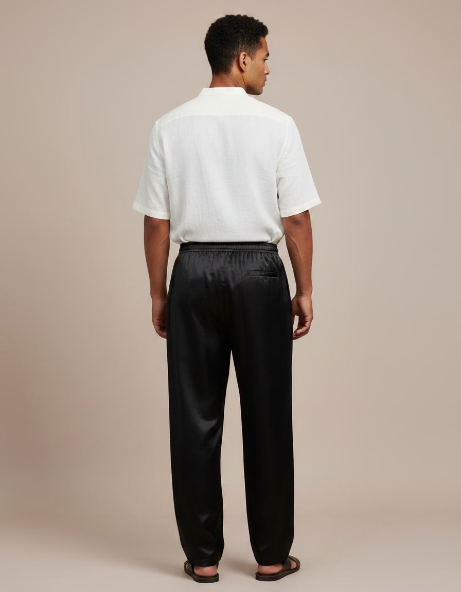 Pantalon Chinois Noir Satiné Ample Homme Élégant - vue 2