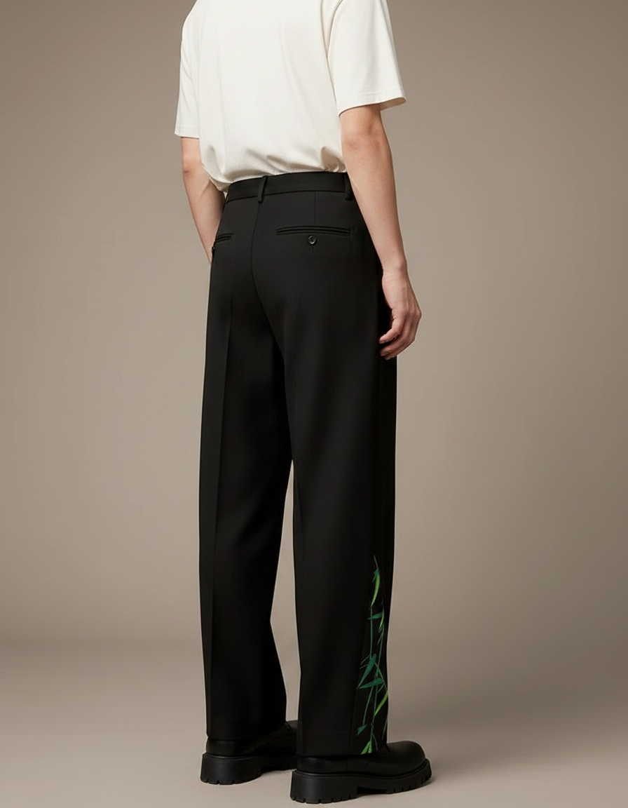 Pantalon Chinois Noir Ample Bambou Élégant Homme - Viscose - vue 2