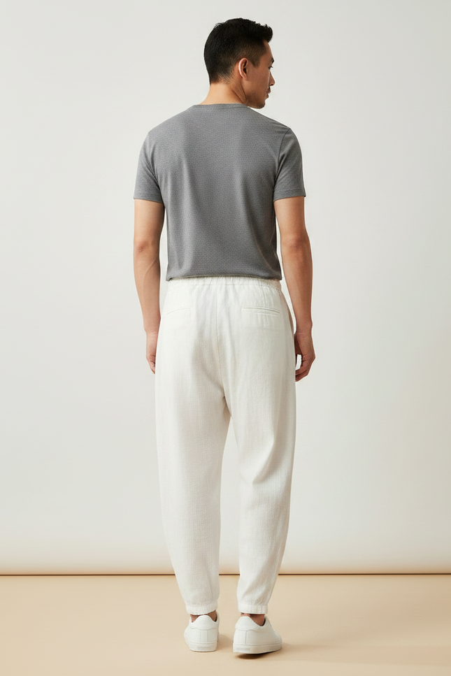 Pantalon Chinois Blanc Ample Coton Lin Casual Homme - vue 2