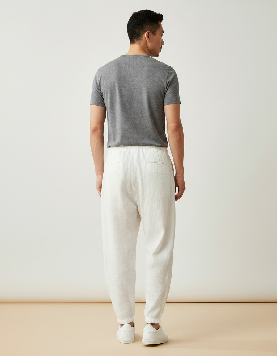 Pantalon Chinois Blanc Ample Coton Lin Casual Homme - vue 2