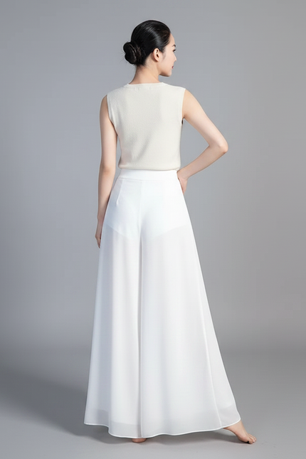 Pantalon Chinois Blanc Fluide Ample Chiffon Femme - Polyester - vue 2