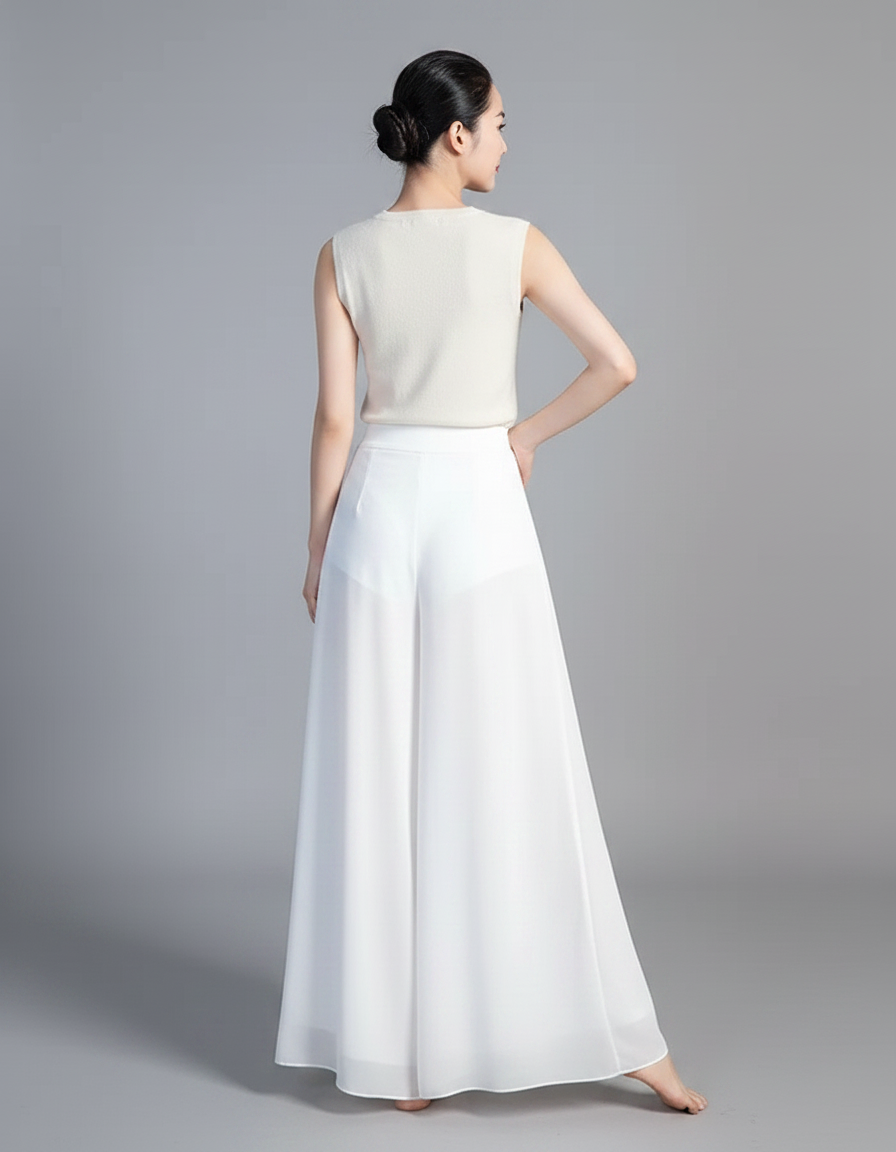 Pantalon Chinois Blanc Fluide Ample Chiffon Femme - Polyester - vue 2