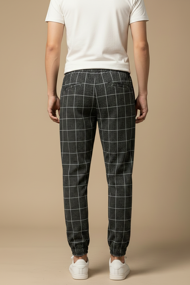 Pantalon Chinois Treillis Carreaux Gris Chevilles Élastiques - Molleton - vue 2