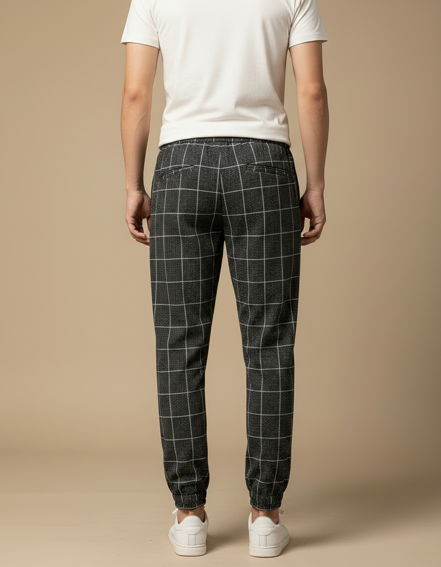 Pantalon Chinois Treillis Carreaux Gris Chevilles Élastiques - Molleton - vue 2