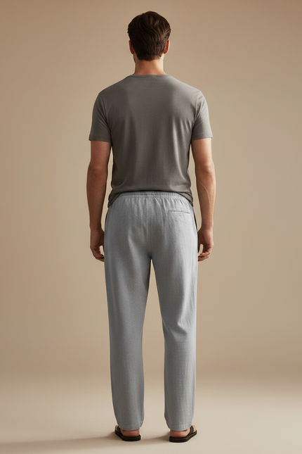 Pantalon Chinois Gris Lin Droit Décontracté Cordon - vue 2