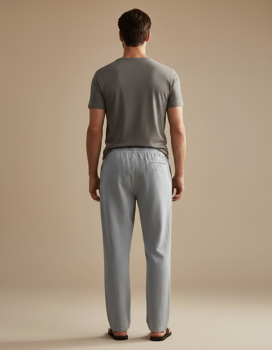 Pantalon Chinois Gris Lin Droit Décontracté Cordon - vue 2