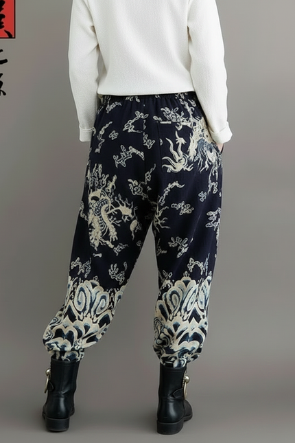 Pantalon Chinois Harem Coton Imprimé Vintage Ample - vue 2