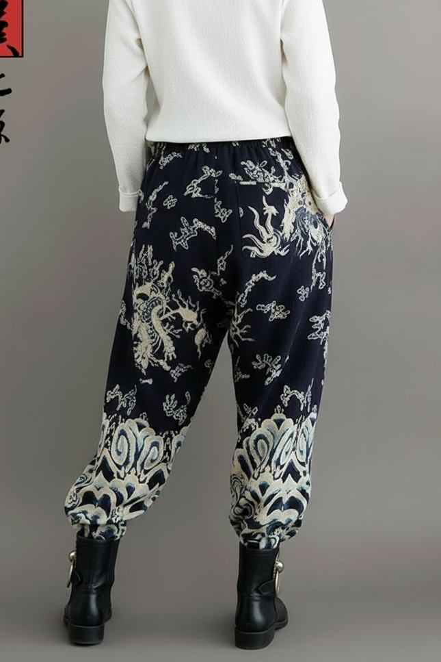 Pantalon Chinois Harem Coton Imprimé Vintage Ample - vue 2