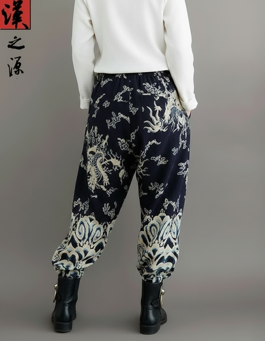 Pantalon Chinois Harem Coton Imprimé Vintage Ample - vue 2