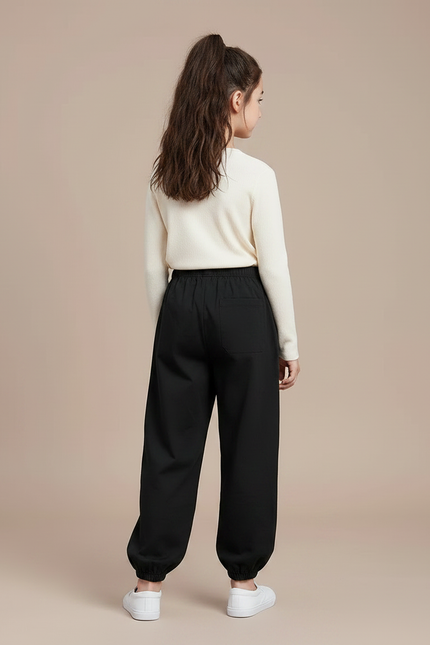 Pantalon Chinois Noir Ample Élastiqué Enfant - Toile - vue 2