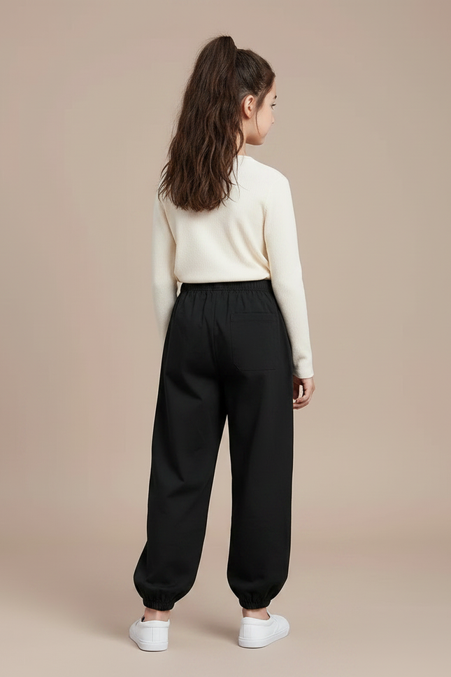 Pantalon Chinois Noir Ample Élastiqué Enfant - Toile - vue 2