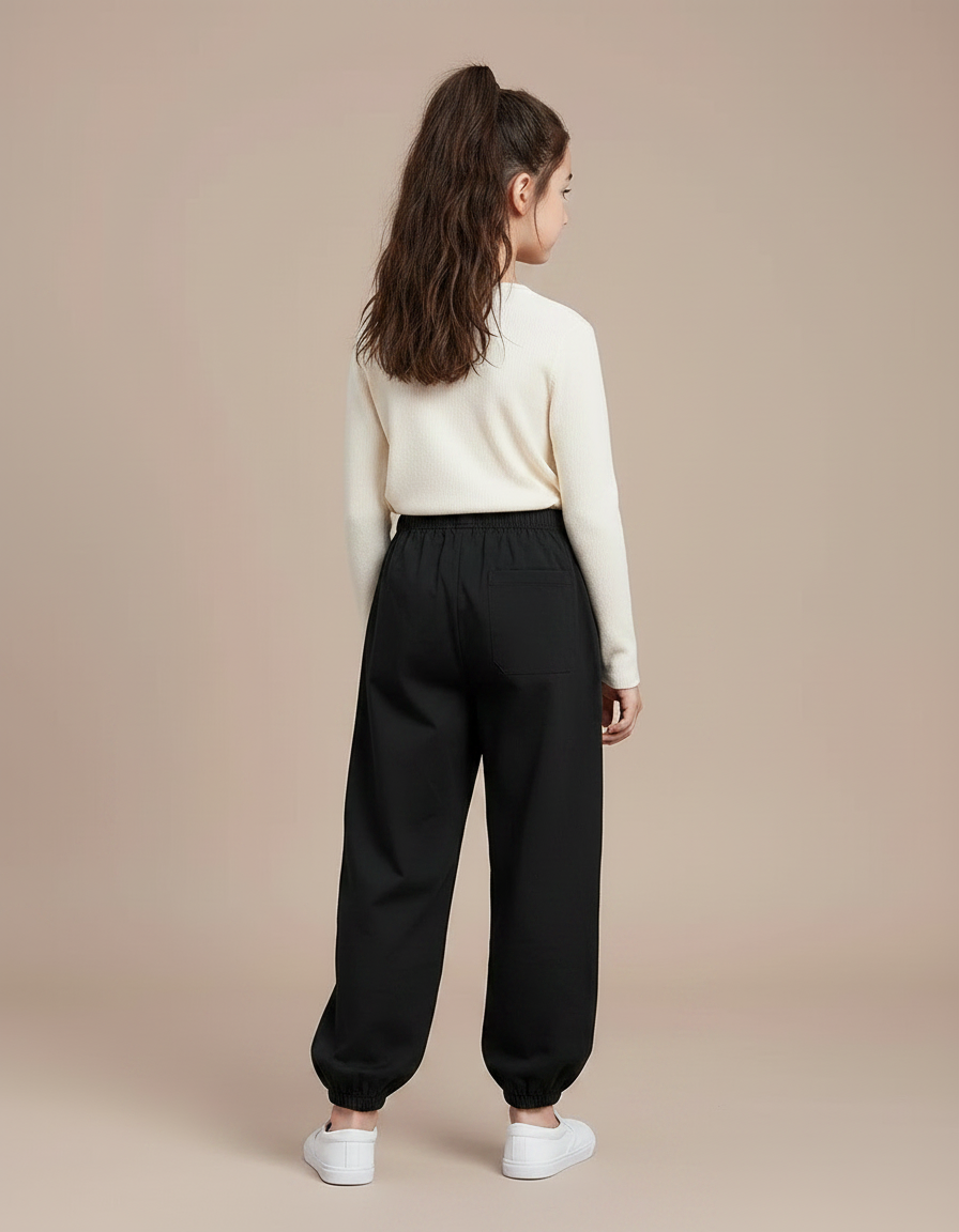 Pantalon Chinois Noir Ample Élastiqué Enfant - Toile - vue 2