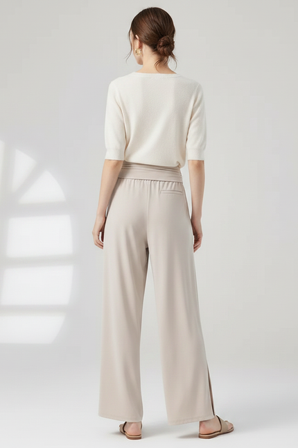 Pantalon Chinois Beige Fluide Ample Fendu Femme - Viscose - vue 2
