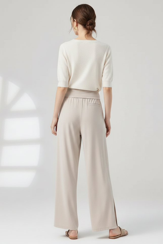 Pantalon Chinois Beige Fluide Ample Fendu Femme - Viscose - vue 2