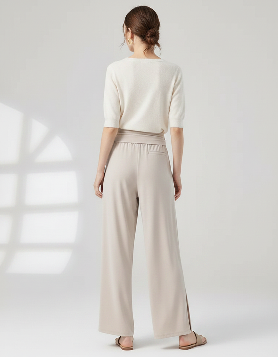 Pantalon Chinois Beige Fluide Ample Fendu Femme - Viscose - vue 2