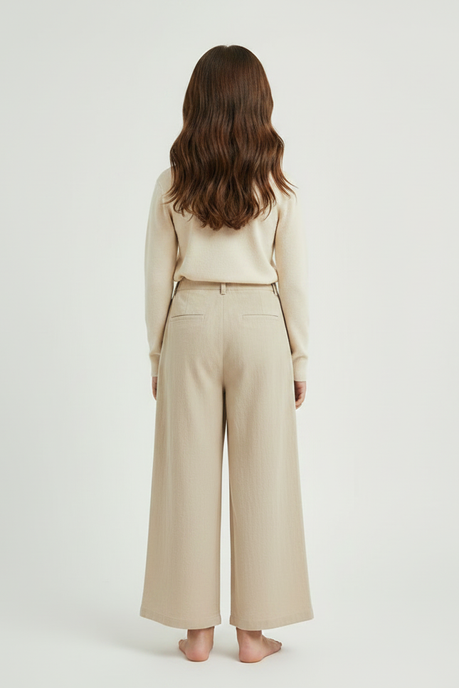 Pantalon Chinois Beige Lin Ample Boutons Latéraux Enfant - vue 2