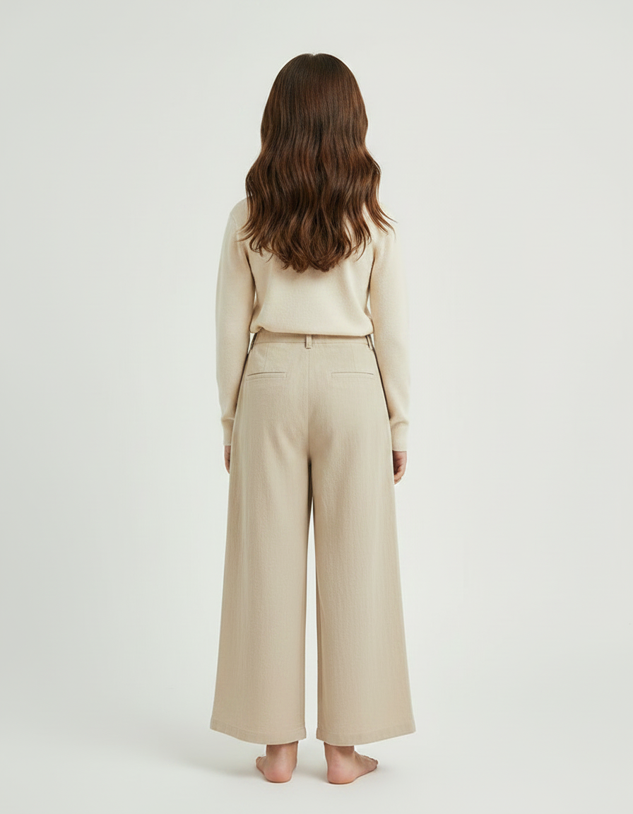 Pantalon Chinois Beige Lin Ample Boutons Latéraux Enfant - vue 2
