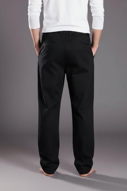 Pantalon Chinois Noir Ample Décontracté Homme Coton - vue 2