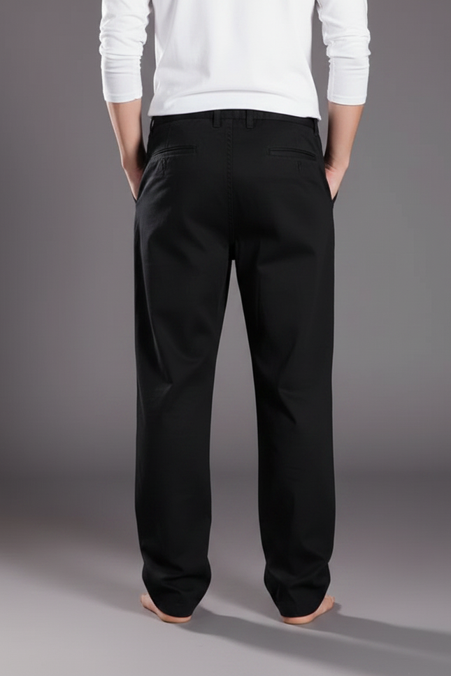 Pantalon Chinois Noir Ample Décontracté Homme Coton - vue 2