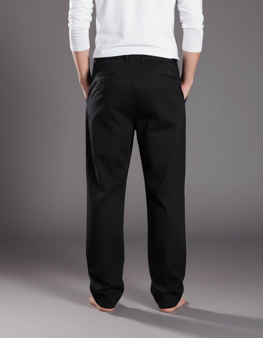 Pantalon Chinois Noir Ample Décontracté Homme Coton - vue 2