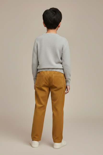 Pantalon Chinois Côtelé Marron Garçon Décontracté Élastique - Camel Cordé - vue 2