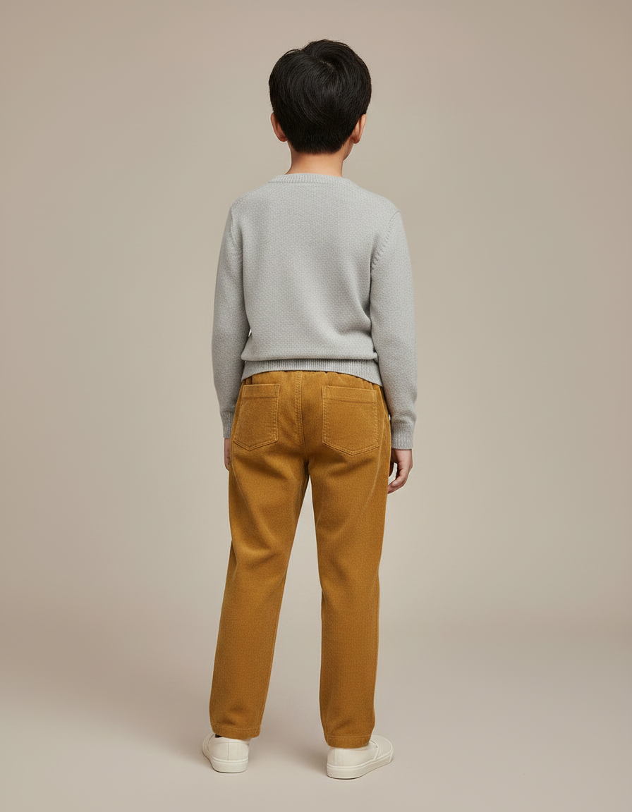Pantalon Chinois Côtelé Marron Garçon Décontracté Élastique - Camel Cordé - vue 2