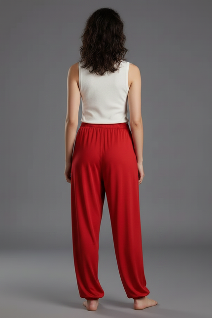 Pantalon Chinois Rouge Fluide Ample Yoga - Viscose - vue 2