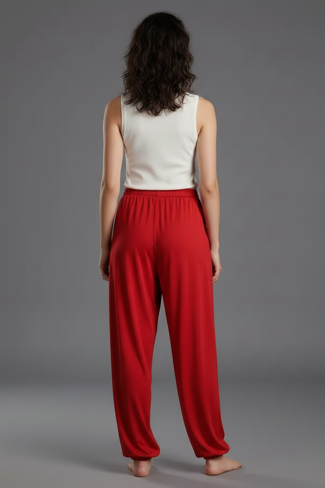 Pantalon Chinois Rouge Fluide Ample Yoga - Viscose - vue 2