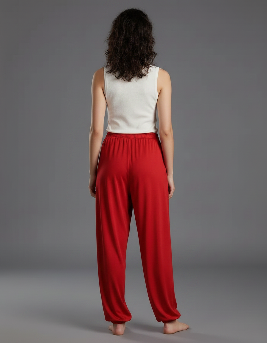 Pantalon Chinois Rouge Fluide Ample Yoga - Viscose - vue 2