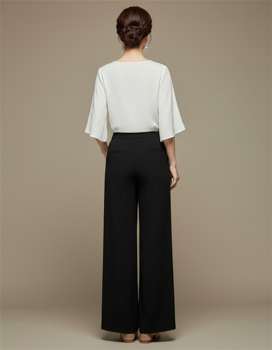 Pantalon Chinois Noir Ample Bambou Fluide Femme - Viscose - vue 2