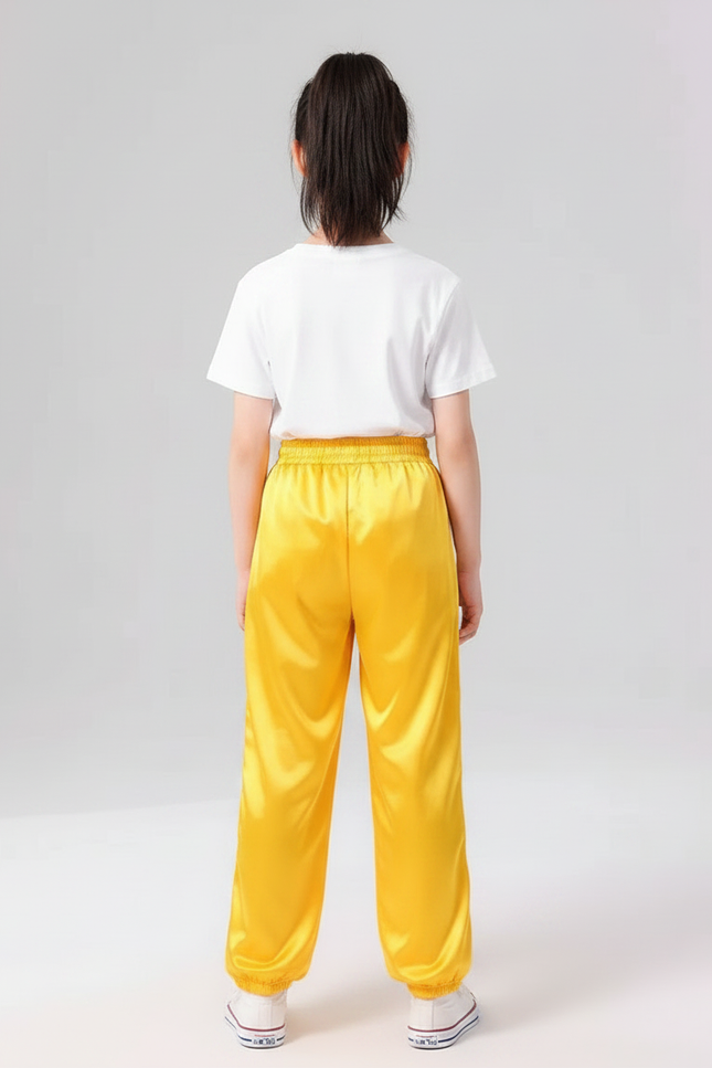 Pantalon Chinois Jaune Satiné Ample Brodé Dragon Enfant - vue 2
