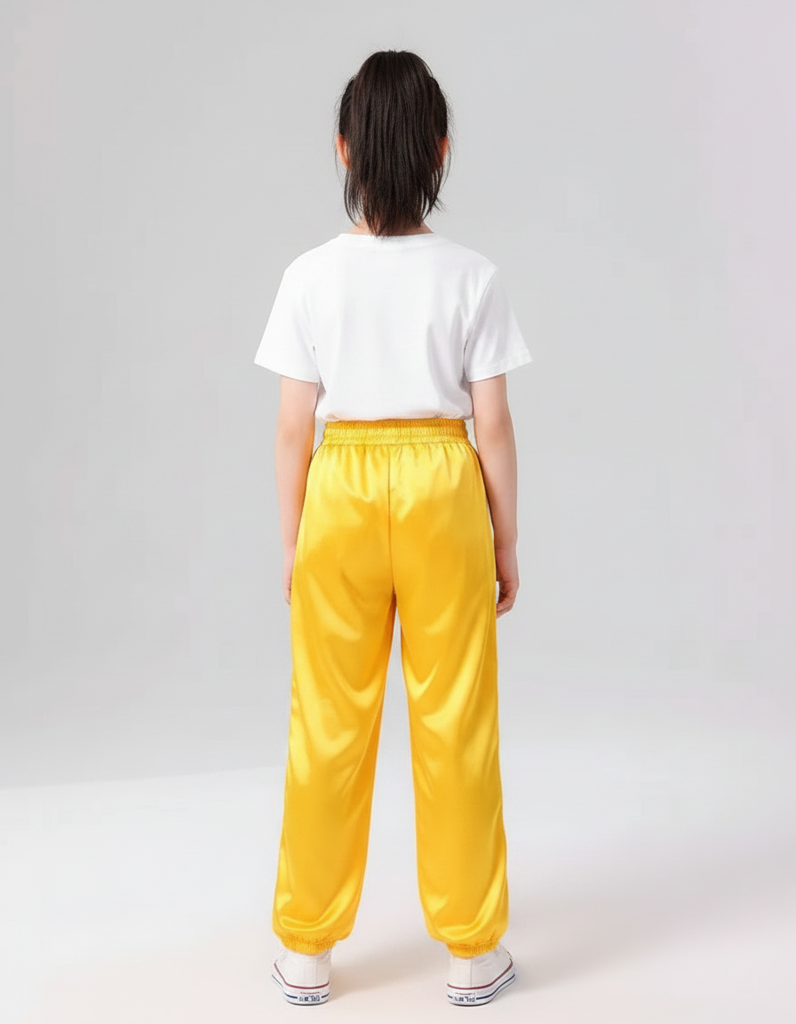 Pantalon Chinois Jaune Satiné Ample Brodé Dragon Enfant - vue 2
