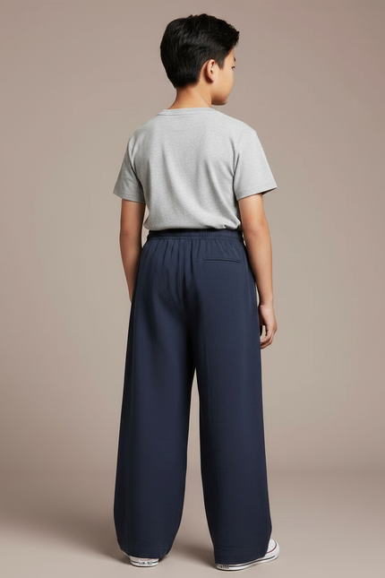 Pantalon Chinois Bleu Marine Ample Lin Confortable Enfant - vue 2