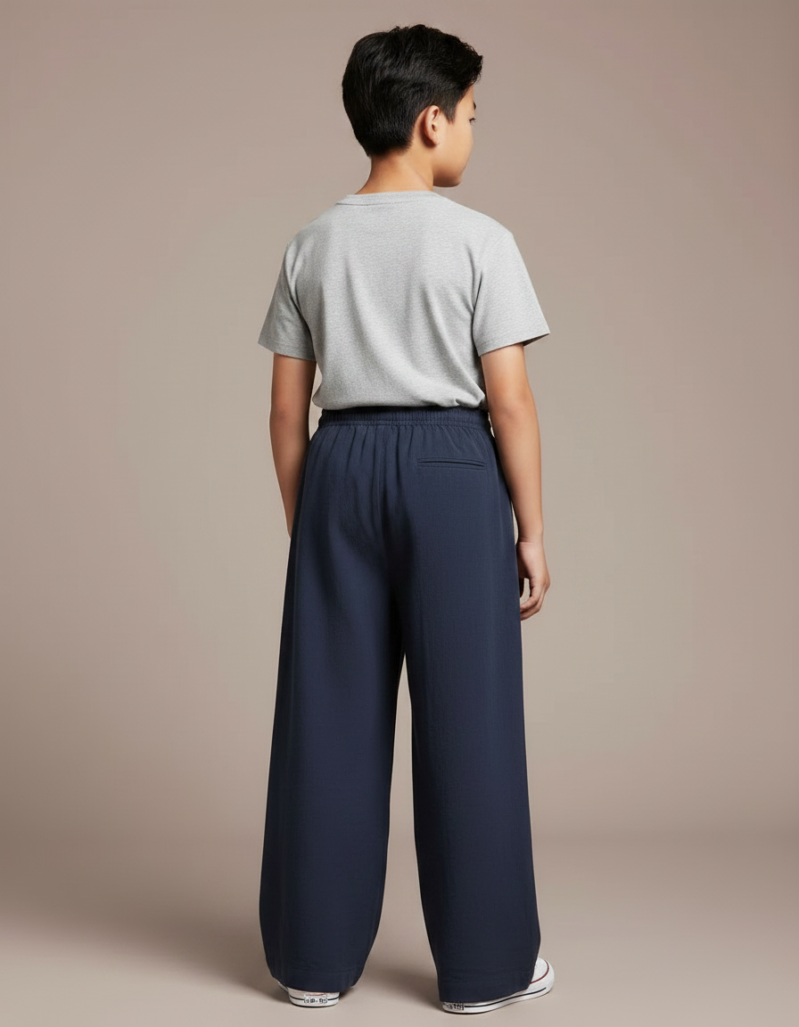 Pantalon Chinois Bleu Marine Ample Lin Confortable Enfant - vue 2