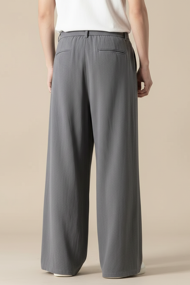 Pantalon Chinois Gris Ample Coton Lin Casual Homme - vue 2