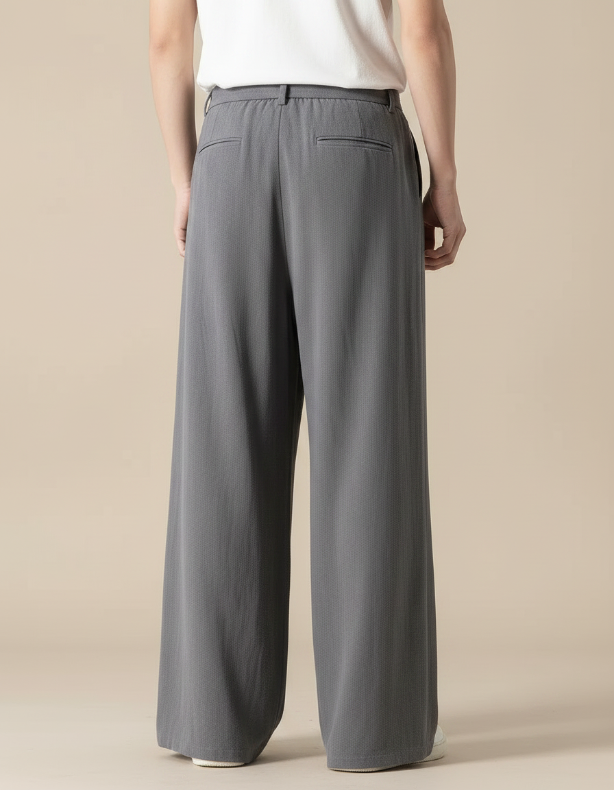 Pantalon Chinois Gris Ample Coton Lin Casual Homme - vue 2