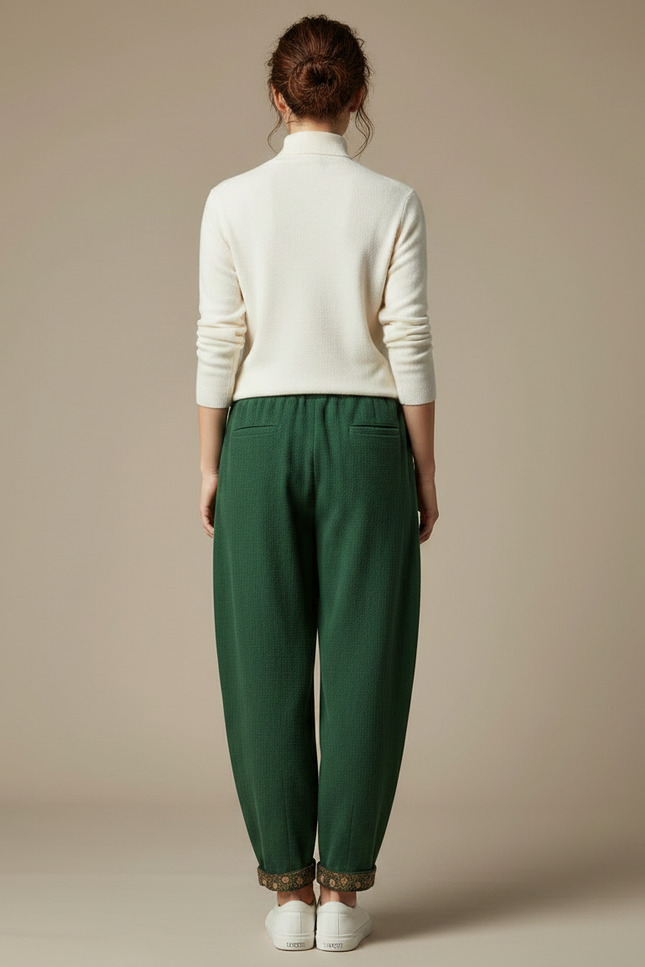 Pantalon Chinois Vert Ample Lin Coton Harem - vue 2