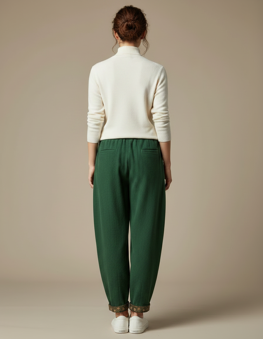 Pantalon Chinois Vert Ample Lin Coton Harem - vue 2