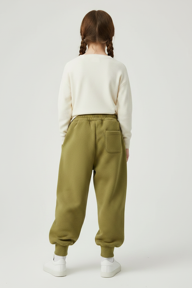 Pantalon Chinois Vert Ample Molletonné Confortable - Kaki - vue 2