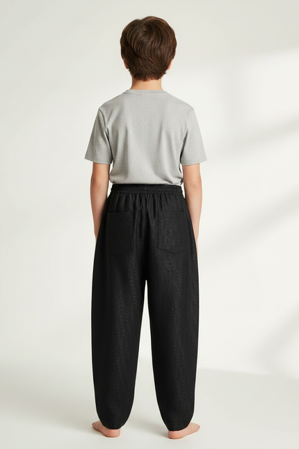 Pantalon Chinois Noir Ample Texturé Décontracté Enfant - Polyester - vue 2
