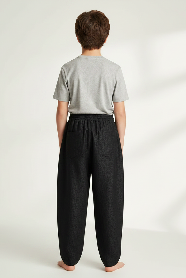 Pantalon Chinois Noir Ample Texturé Décontracté Enfant - Polyester - vue 2