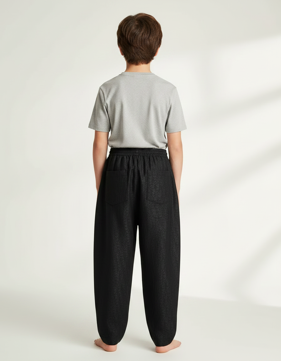 Pantalon Chinois Noir Ample Texturé Décontracté Enfant - Polyester - vue 2