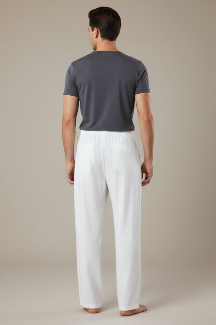 Pantalon Chinois Blanc Ample Coton Lin Décontracté - vue 2