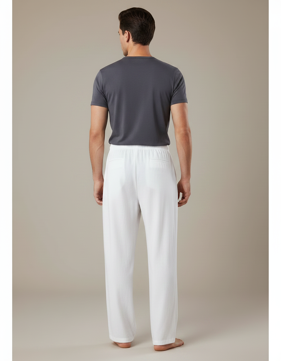 Pantalon Chinois Blanc Ample Coton Lin Décontracté - vue 2