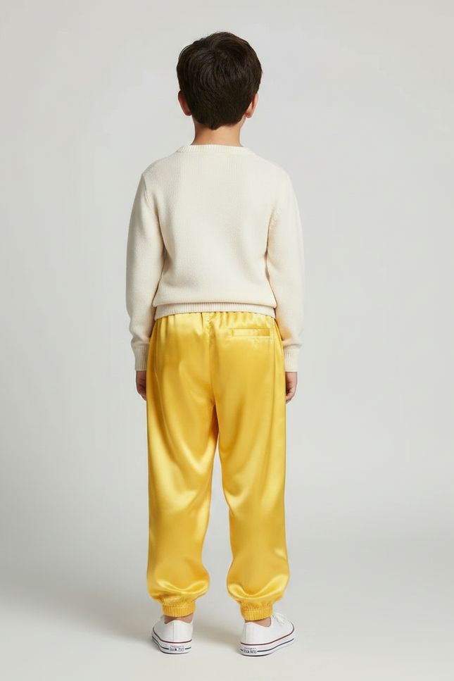 Pantalon Chinois Jaune Satiné Ample Enfant Élastiqué - vue 2